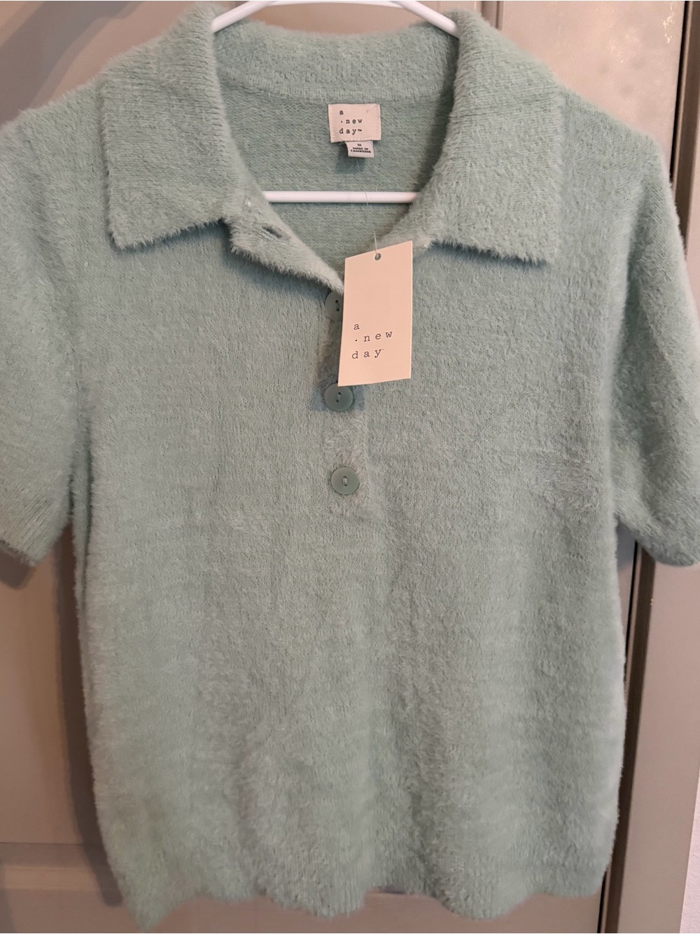 a new day Mint Green Fuzzy Polo Top